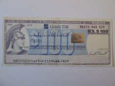100 U.S. Dollar Travelers Cheque Lloyds TSB/Cec american calatorie de 100 dolari foto