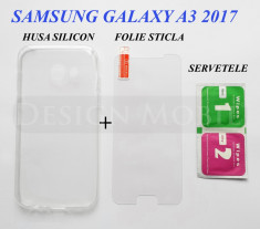 HUSA SAMSUNG GALAXY A3 (2017) SILICON SLIM TRANSPARENTA + FOLIE STICLA ECRAN foto