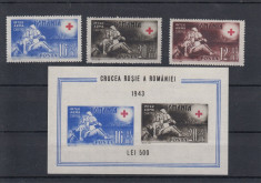 ROMANIA 1943 LP 151 LP 152 CRUCEA ROSIE A ROMANIEI SERIE SI COLITA CU EROARE MNH foto