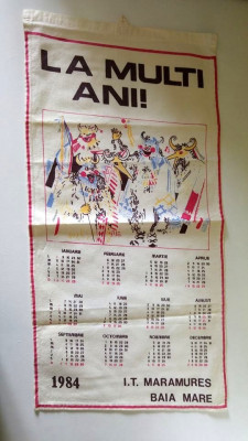 Calendar de perete din material textil, anul 1984 I.T Maramures, Baia Mare foto