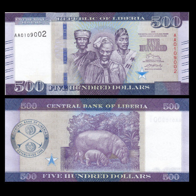 !!! LIBERIA - 500 DOLARI 2016 - P 36 - UNC / SERIA AA foto