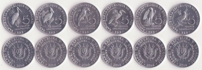SV * Burundi LOT 6 x 5 FRANCS 2014 * FAUNA / PASARI * UNC foto