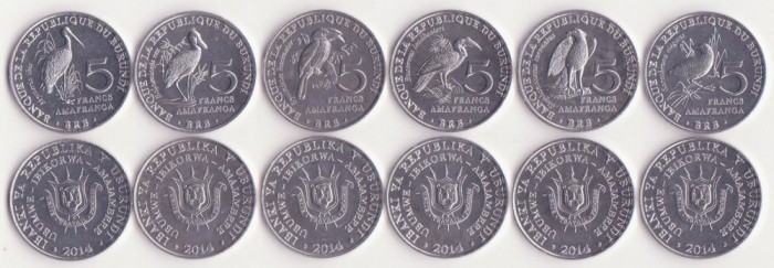 SV * Burundi LOT 6 x 5 FRANCS 2014 * FAUNA / PASARI * UNC