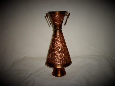 Islamica! Vaza orientala cupru, gravura altorelief, vintage foto