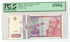 ROMANIA - 10,000 LEI SPECIMEN 1994 - gradare PCGS Superb Gem New 67PPQ P-105 foto