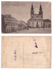 Dumbraveni (Sibiu) - Piata centrala, biserica, ilustrata ca.1920 foto