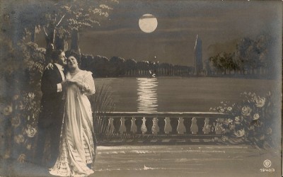 Sub clar de luna - lot 4 carti postale- 1909 foto