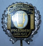 I.072 INSIGNA GERMANIA STICKPIN MUZICA LIRA COR BARBATESC BORNHEIM h55mm email, Europa