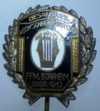 I.074 INSIGNA GERMANIA STICKPIN MUZICA LIRA COR BARBATESC BORNHEIM h55mm email