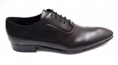 Pantofi barbati lux - eleganti din piele naturala negri (perforatii cu laser) - Model 587N foto