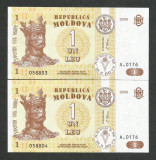 MOLDOVA 1 LEU 2006 UNC [01] P-8g , Serie consecutiva , Pret / 2buc necirculate