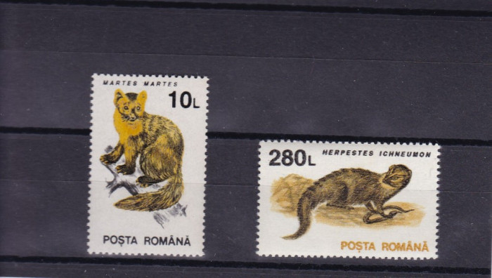 ROMANIA 1993 LP 1318 ANIMALE VAL. 10 L 280 L PE HARTIE ALBA FARA FILIGRAN MNH