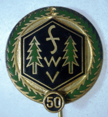 I.088 INSIGNA GERMANIA STICKPIN FWV FRANKENWALDVEREIN 50 ANI h56mm email foto