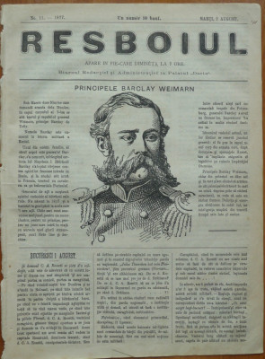 Ziarul Resboiul , nr. 11 , 1877 , gravura, Principele Barclay Weimar foto
