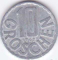 Moneda Austria 10 Groschen 1967 - KM#2878 VF+ foto
