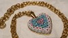 Argint aurit MEDALION INIMIOARA cu sticla MURANO MILLEFIORI pe Lant argint