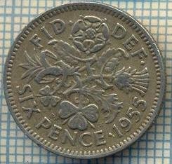 9867 MONEDA -MAREA BRITANIE - SIX PENCE -anul 1955 -starea care se vede foto