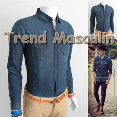 Camasa Barbati Slim Fit Cambrata Casual Eleganta Blug Buzunare Albastra Sters foto