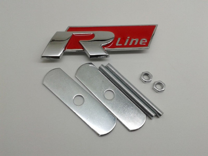 Emblema metal auto pt grila rline R line metalica kit prindere inclus