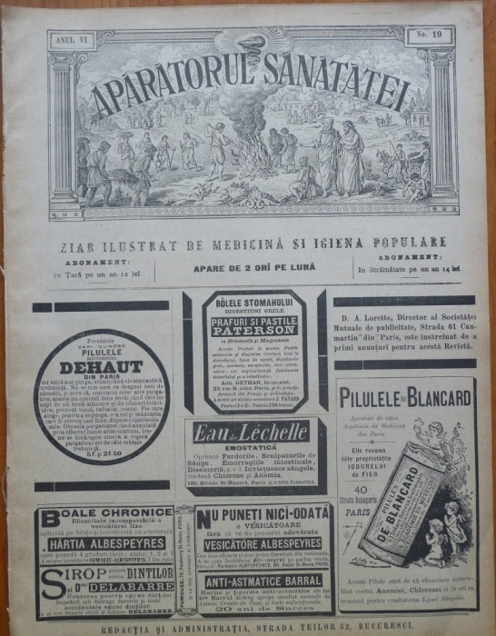 Revista Aparatorul sanatatei , an 6 , nr. 19 , 1896