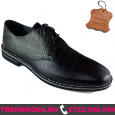 PANTOFI BARBATI PIELE NATURALA JONES 1 NEGRU CROCO (Marime: 41) foto