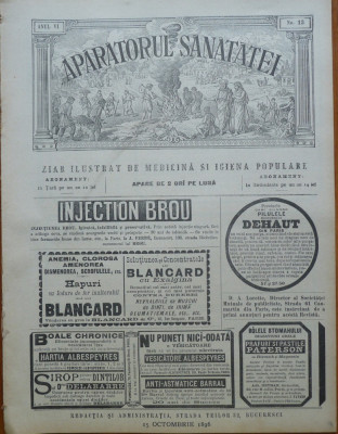 Revista Aparatorul sanatatei , an 6 , nr. 13 , 1896 foto