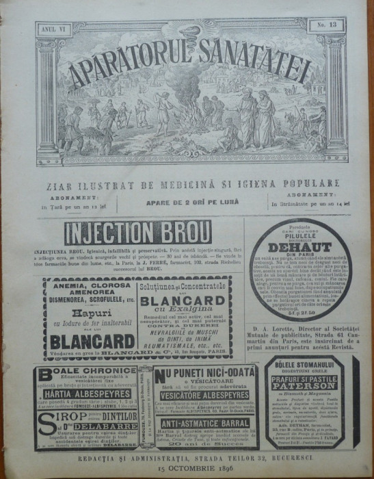 Revista Aparatorul sanatatei , an 6 , nr. 13 , 1896