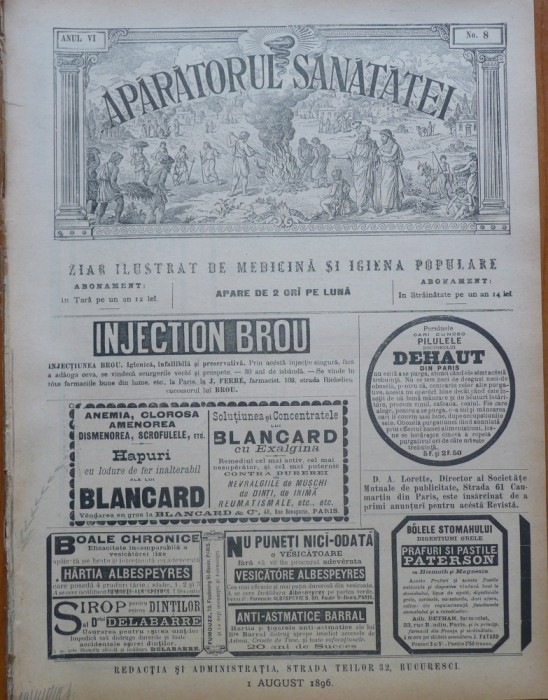 Revista Aparatorul sanatatei , an 6 , nr. 8 , 1896