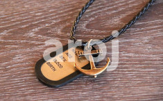 Pandantiv / Colier / Lantisor cu snur piele ? model militar cu ancora si dog tag foto