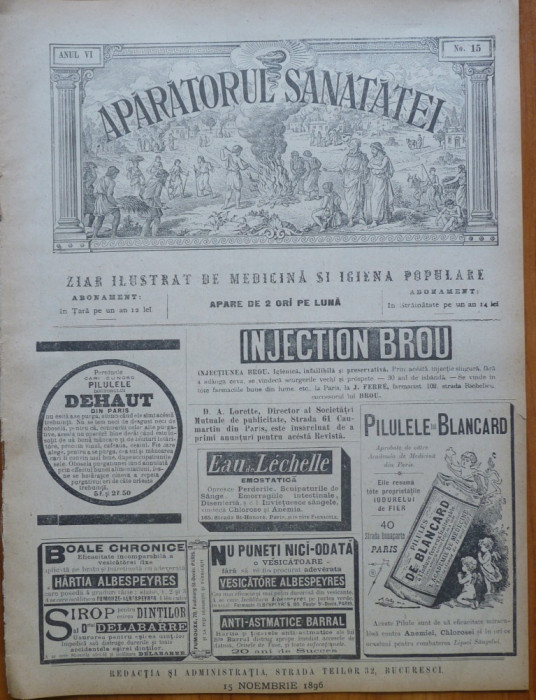 Revista Aparatorul sanatatei , an 6 , nr. 15 , 1896