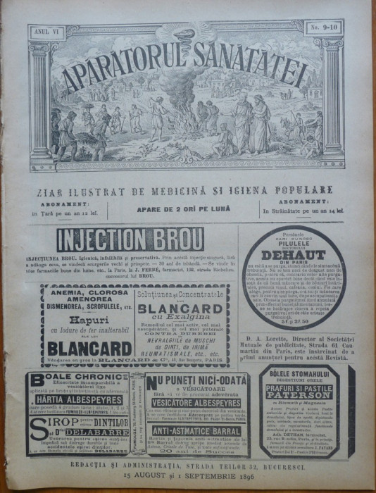 Revista Aparatorul sanatatei , an 6 , nr. 9 - 10 , 1896