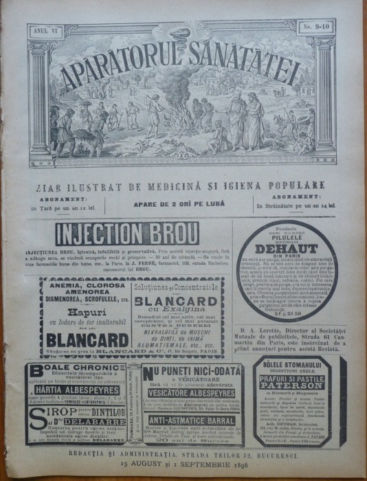 Revista Aparatorul sanatatei , an 6 , nr. 9 - 10 , 1896