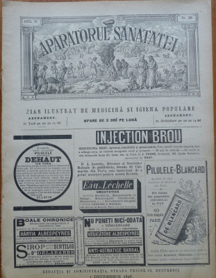 Revista Aparatorul sanatatei , an 6 , nr. 16 , 1896 foto