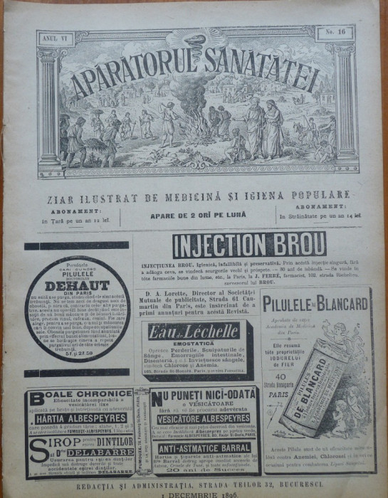 Revista Aparatorul sanatatei , an 6 , nr. 16 , 1896