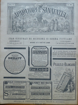 Revista Aparatorul sanatatei , an 6 , nr. 23 , 1896 foto