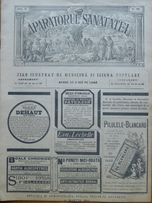 Revista Aparatorul sanatatei , an 6 , nr. 23 , 1896