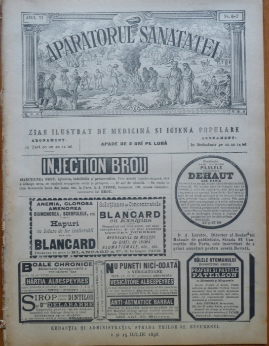 Revista Aparatorul sanatatei , an 6 , nr. 6 - 7 , 1896