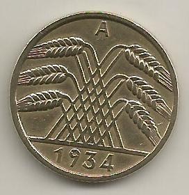 GERMANIA 10 PFENING 1934 [1] Litera A , XF , livrare in cartonas foto