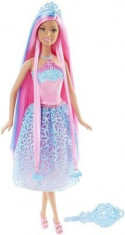 Papusa Barbie Endless Hair Kingdom Princess Doll Pink Hair Blue Dress foto