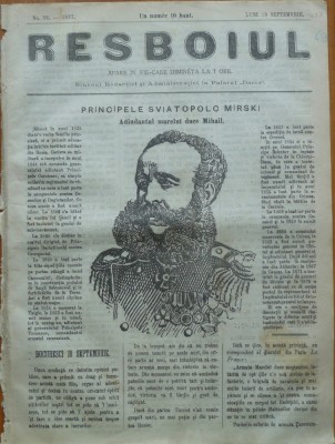 Ziarul Resboiul , nr. 59 , 1877 , gravura ; Principele Sviatopolc Mirski foto