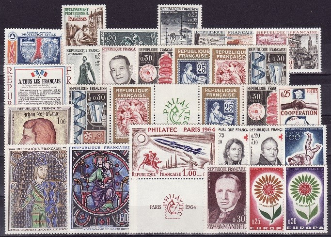132 - lot timbre neuzate,perfecta stare,serii complete Franta anul 1964