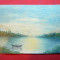 Pictura ulei pe carton - Peisaj - Lac -semnata Popescu ,dim.= 14x9,6 cm