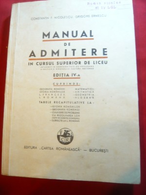 C.Nicolescu si G.Ernescu - Manual de Admitere in Liceu - Ed. 1946 foto