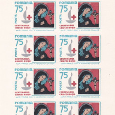 ROMANIA SPANIA EXIL CRUCEA ROSIE 1963 MINISHEET 10 TIMBRE PERFORATE NEUZATE