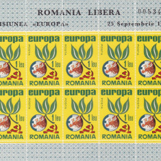 ROMANIA SPANIA EXIL EUROPA 1965 MINISHEET 10 TIMBRE PERFORATE NEUZATE