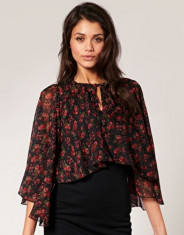 NOU Bluza top camasa imprimeu floral rosu negru capa RARE ASOS 34 36 S foto