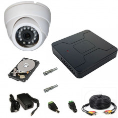 Kit buget 1 camera rezolutie 720p infrarosu 20 m + DVR + HDD 500GB+ Sursa +cablu 10 m +SOFT compatibil cu telefonul, tableta si laptop (PC) foto