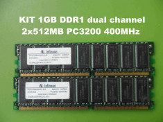 Memorie RAM PC DDR1 1GB KIT PC3200 400MHz Infineon foto