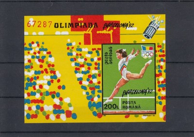 ROMANIA 1992 LP 1291 J. O. DE VARA BARCELONA COLITA NEDANTELATA MNH foto