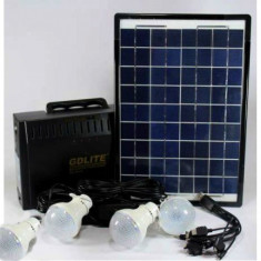 Kit Panou Solar GD-8015 Acumulator 12V 7A, 4 Becuri LED USB Radio MP3 foto